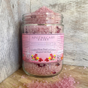 Crushed Rose Petal with Lemon Mineral Salt Bath - The Apothecary Fairy